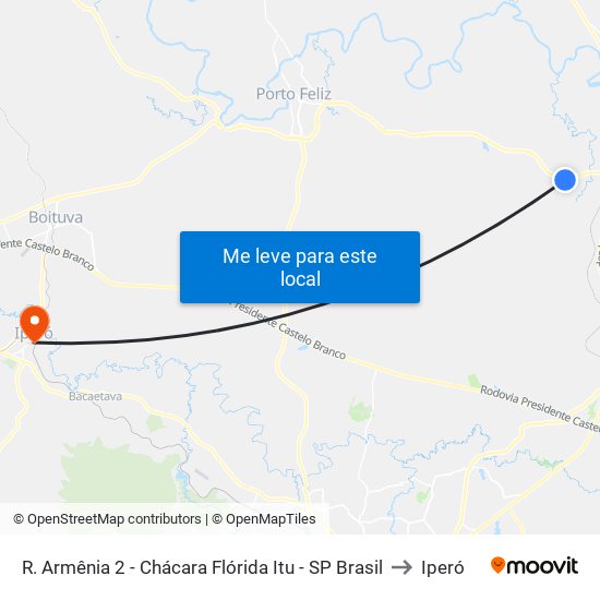 R. Armênia 2 - Chácara Flórida Itu - SP Brasil to Iperó map