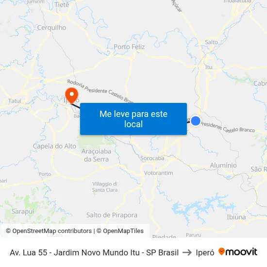 Av. Lua 55 - Jardim Novo Mundo Itu - SP Brasil to Iperó map