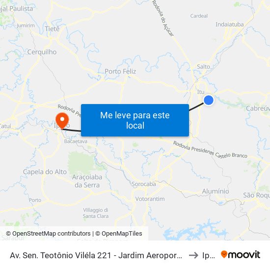 Av. Sen. Teotônio Viléla 221 - Jardim Aeroporto I Itu - SP Brasil to Iperó map