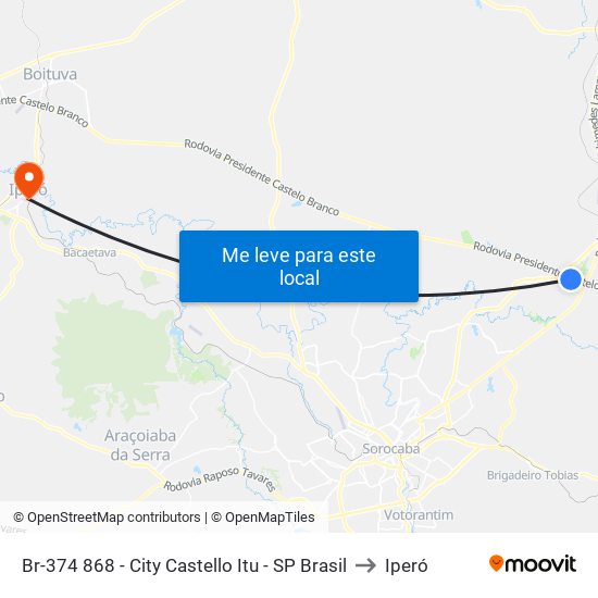 Br-374 868 - City Castello Itu - SP Brasil to Iperó map