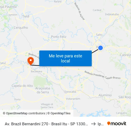 Av. Brazil Bernardini 270 - Brasil Itu - SP 13301-519 Brasil to Iperó map