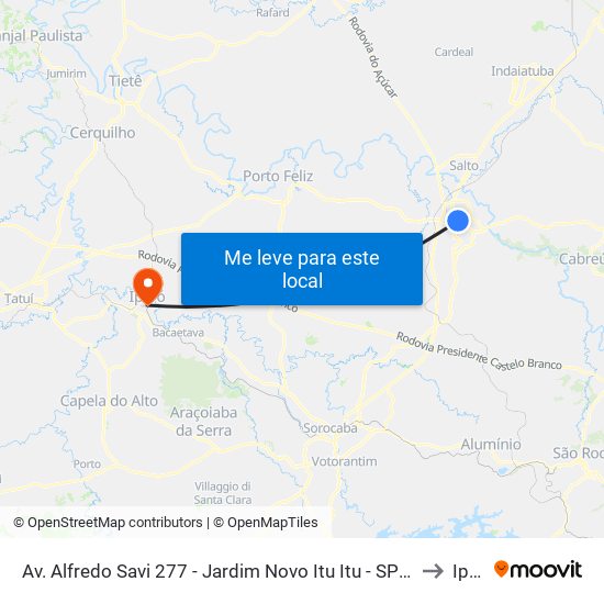 Av. Alfredo Savi 277 - Jardim Novo Itu Itu - SP 13301-180 Brasil to Iperó map