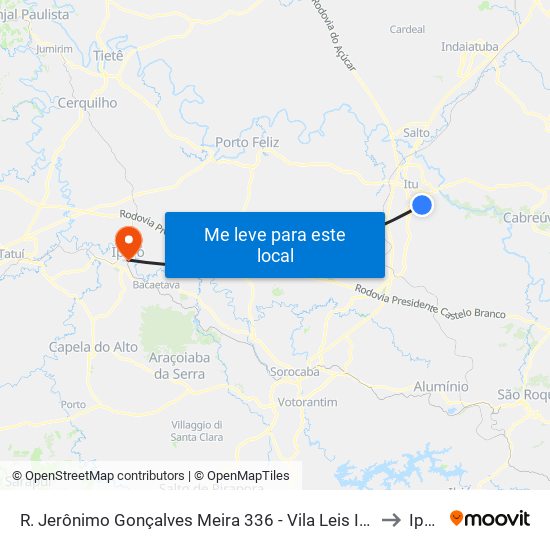 R. Jerônimo Gonçalves Meira 336 - Vila Leis Itu - SP Brasil to Iperó map