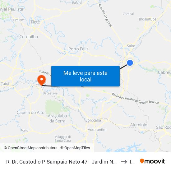 R. Dr. Custodio P Sampaio Neto 47 - Jardim Novo Itu Itu - SP 13300-090 Brasil to Iperó map