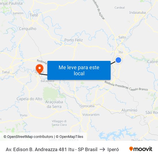 Av. Edison B. Andreazza 481 Itu - SP Brasil to Iperó map