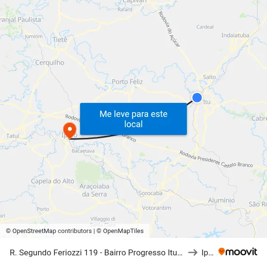 R. Segundo Feriozzi 119 - Bairro Progresso Itu - SP 13328-300 Brasil to Iperó map