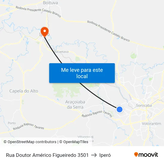 Rua Doutor Américo Figueiredo 3501 to Iperó map