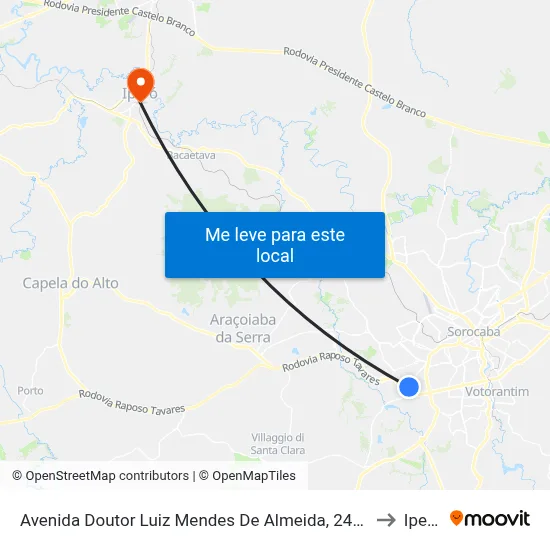 Avenida Doutor Luiz Mendes De Almeida, 2466 to Iperó map