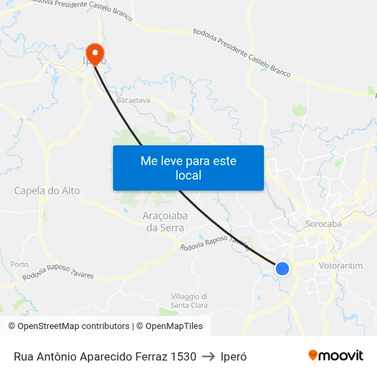 Rua Antônio Aparecido Ferraz 1530 to Iperó map