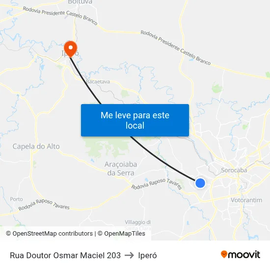 Rua Doutor Osmar Maciel 203 to Iperó map