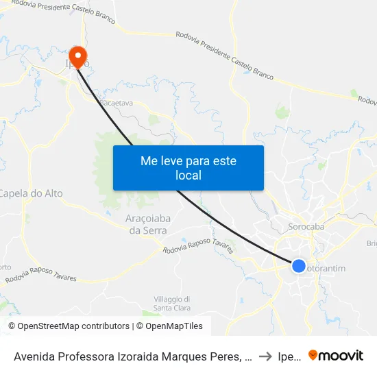 Avenida Professora Izoraida Marques Peres, 216 to Iperó map