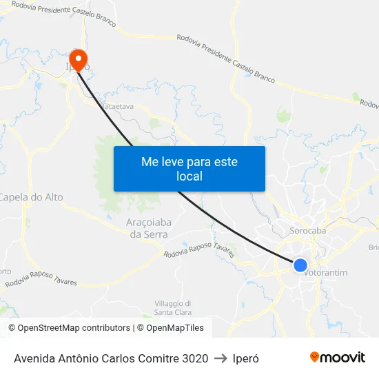Avenida Antônio Carlos Comitre 3020 to Iperó map
