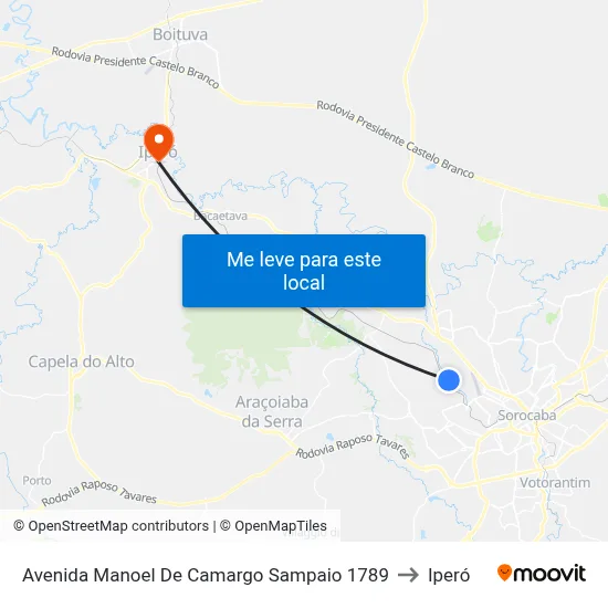Avenida Manoel De Camargo Sampaio 1789 to Iperó map