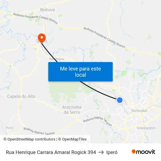 Rua Henrique Carrara Amaral Rogick 394 to Iperó map