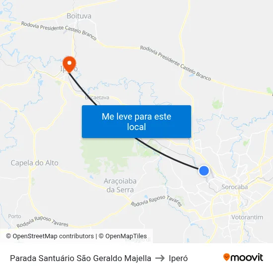 Parada Santuário São Geraldo Majella to Iperó map