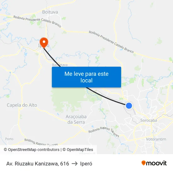 Av. Riuzaku Kanizawa, 616 to Iperó map