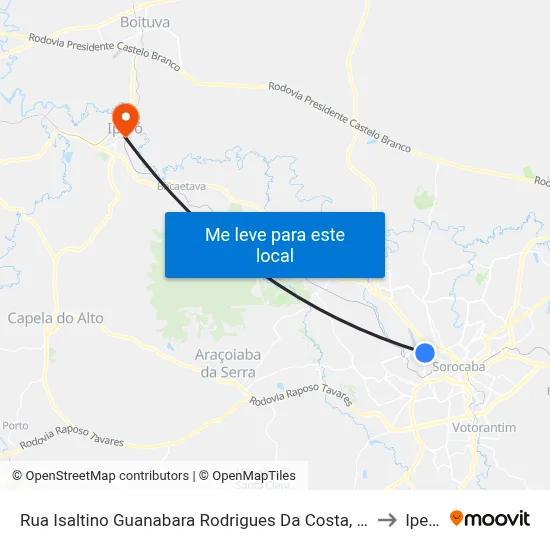 Rua Isaltino Guanabara Rodrigues Da Costa, 730 to Iperó map