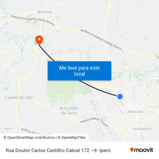 Rua Doutor Carlos Castilho Cabral 172 to Iperó map