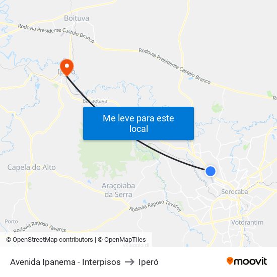 Avenida Ipanema - Interpisos to Iperó map