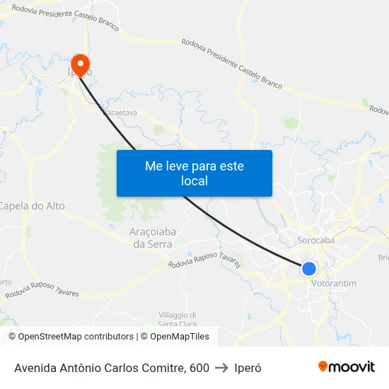 Avenida Antônio Carlos Comitre, 600 to Iperó map
