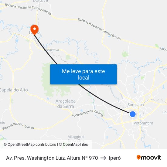 Av. Pres. Washington Luiz, Altura Nº 970 to Iperó map