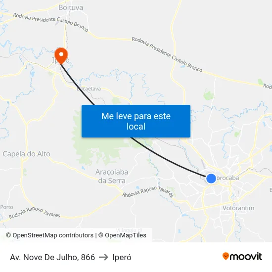 Av. Nove De Julho, 866 to Iperó map