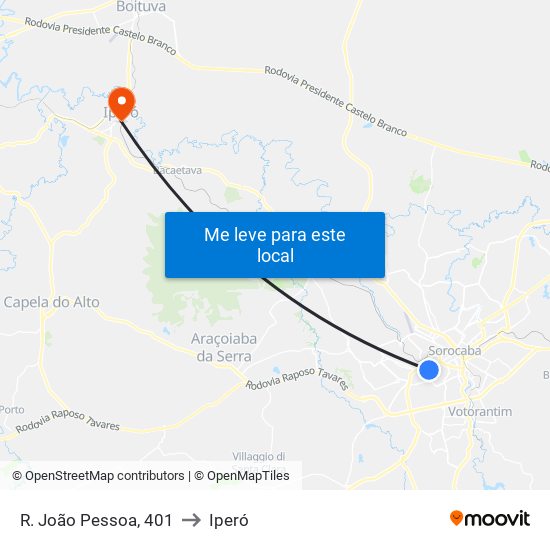 R. João Pessoa, 401 to Iperó map