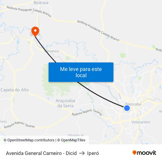 Avenida General Carneiro - Dicid to Iperó map
