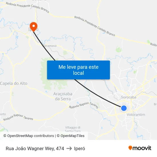 Rua João Wagner Wey, 474 to Iperó map