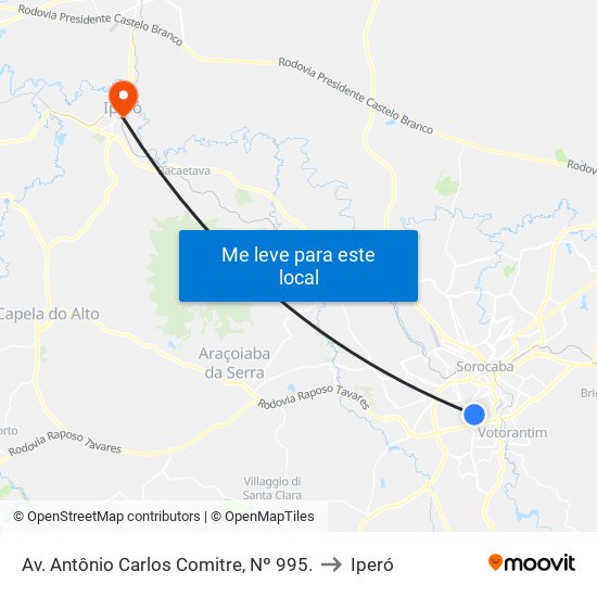 Av. Antônio Carlos Comitre, Nº 995. to Iperó map