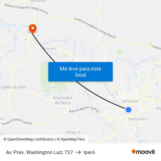 Av. Pres. Washington Luiz, 737 to Iperó map