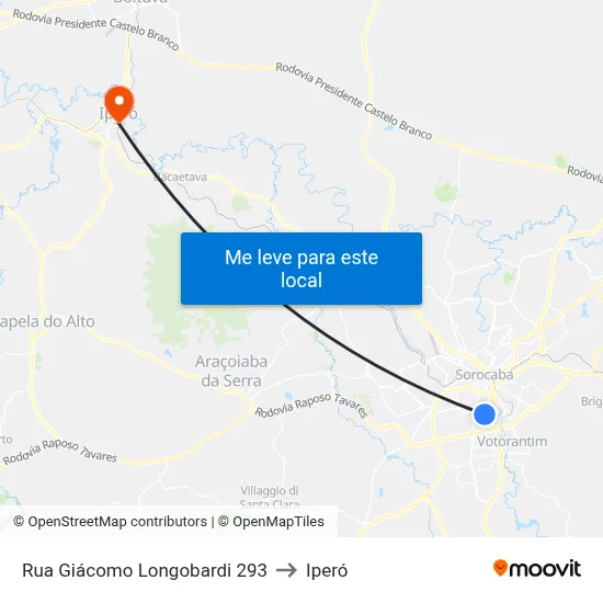 Rua Giácomo Longobardi 293 to Iperó map