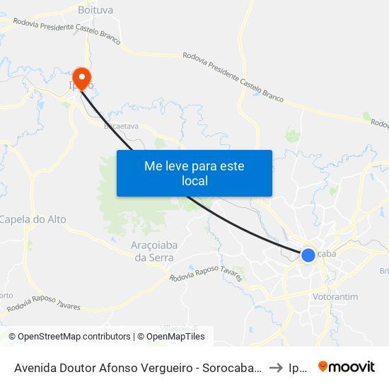Avenida Doutor Afonso Vergueiro - Sorocaba Shopping to Iperó map