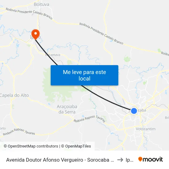 Avenida Doutor Afonso Vergueiro - Sorocaba Shopping to Iperó map