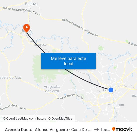 Avenida Doutor Afonso Vergueiro - Casa Do Turista to Iperó map