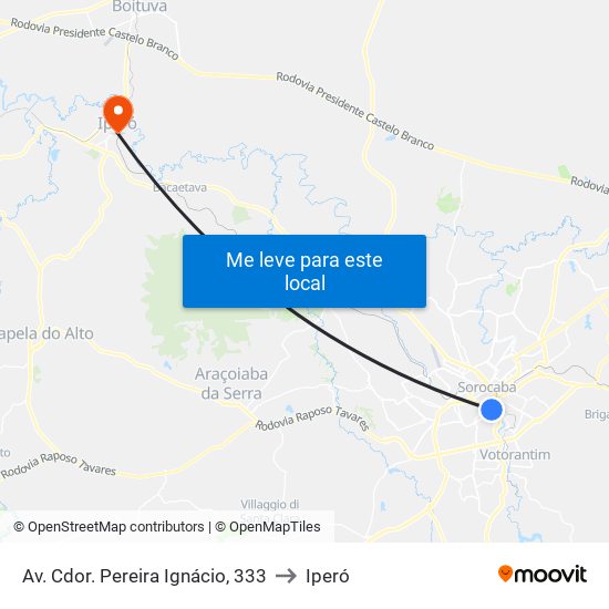 Av. Cdor. Pereira Ignácio, 333 to Iperó map