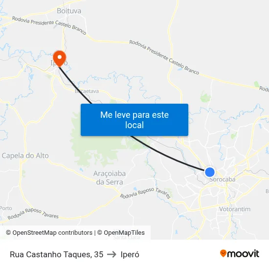 Rua Castanho Taques, 35 to Iperó map