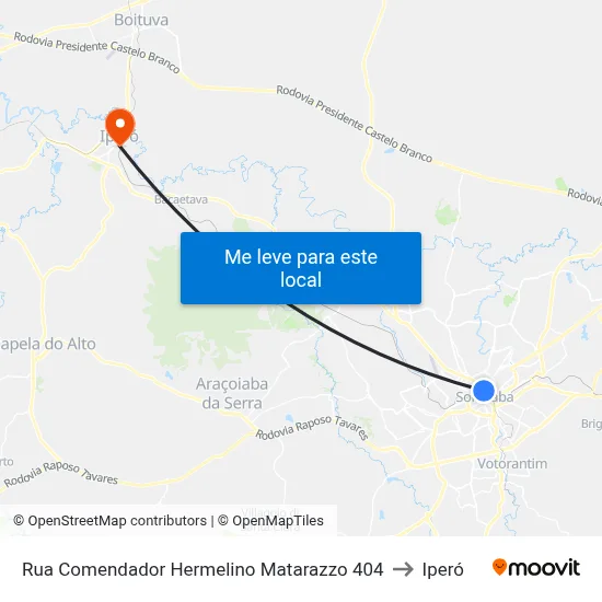 Rua Comendador Hermelino Matarazzo 404 to Iperó map