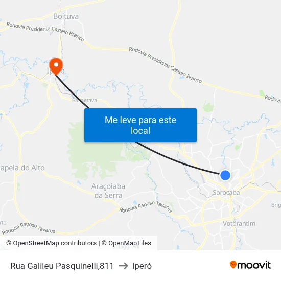 Rua Galileu Pasquinelli,811 to Iperó map