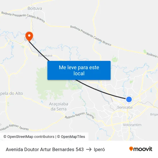 Avenida Doutor Artur Bernardes 543 to Iperó map