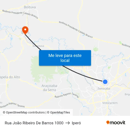 Rua João Ribeiro De Barros 1000 to Iperó map