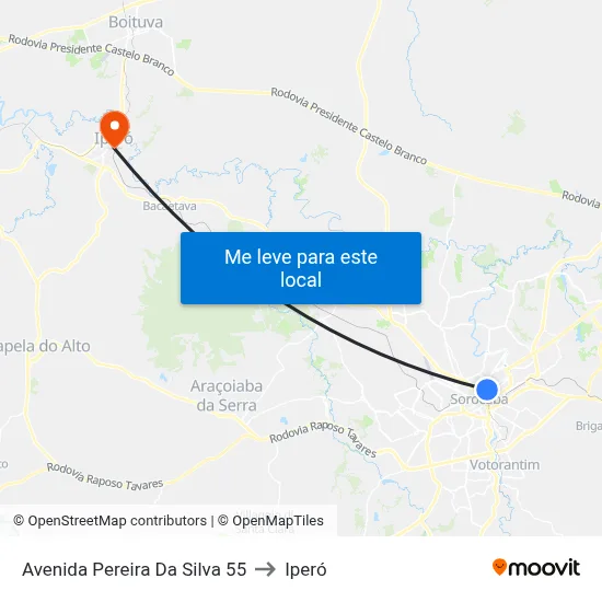Avenida Pereira Da Silva 55 to Iperó map