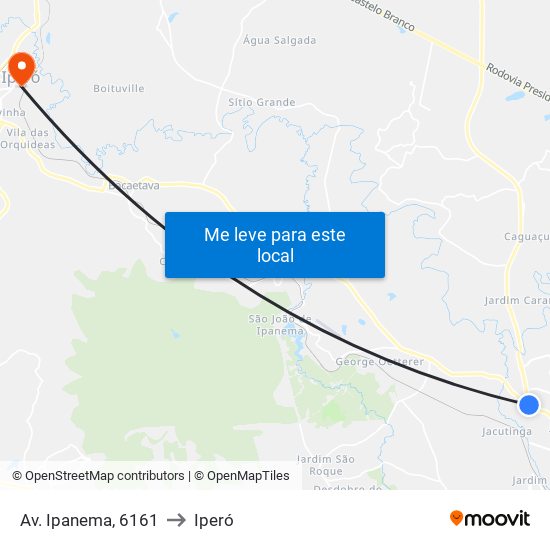Av. Ipanema, 6161 to Iperó map