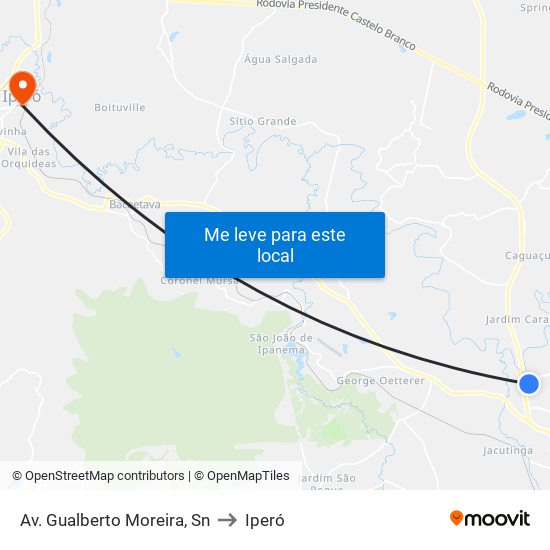 Av. Gualberto Moreira, Sn to Iperó map