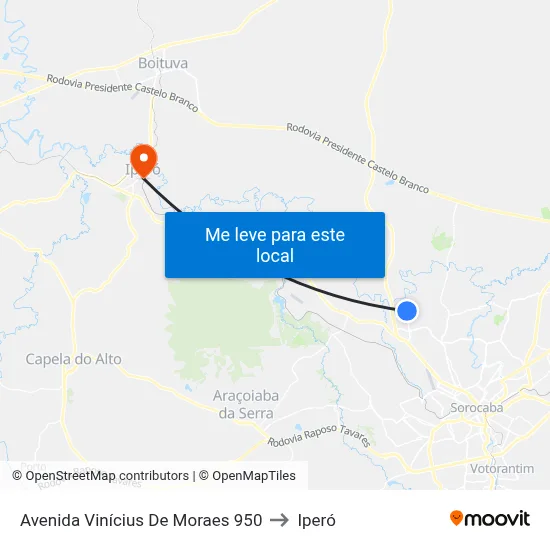Avenida Vinícius De Moraes 950 to Iperó map