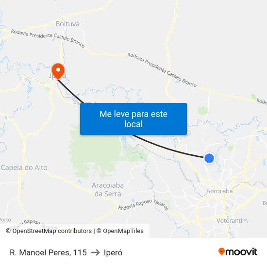 R. Manoel Peres, 115 to Iperó map