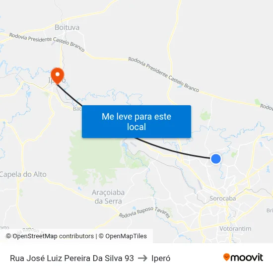 Rua José Luiz Pereira Da Silva 93 to Iperó map
