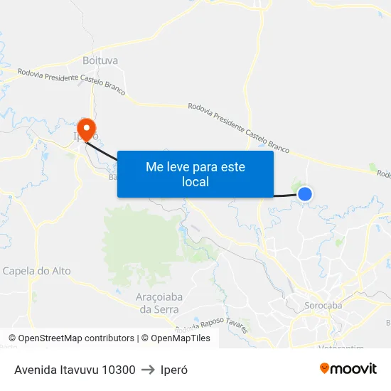 Avenida Itavuvu 10300 to Iperó map