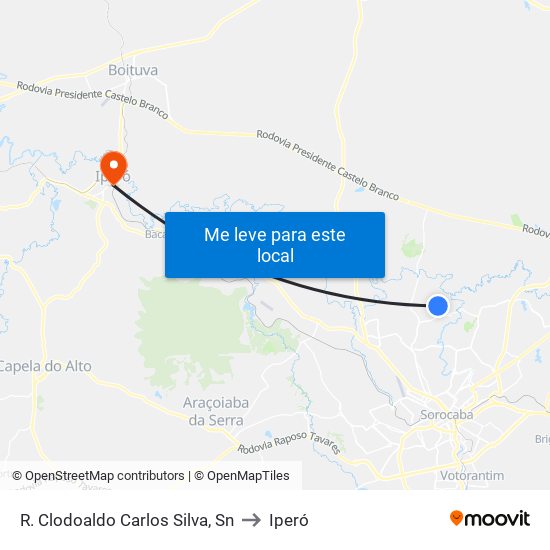 R. Clodoaldo Carlos Silva, Sn to Iperó map