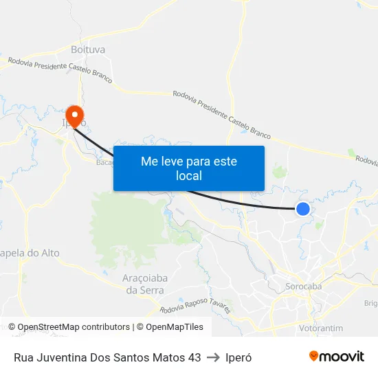 Rua Juventina Dos Santos Matos 43 to Iperó map